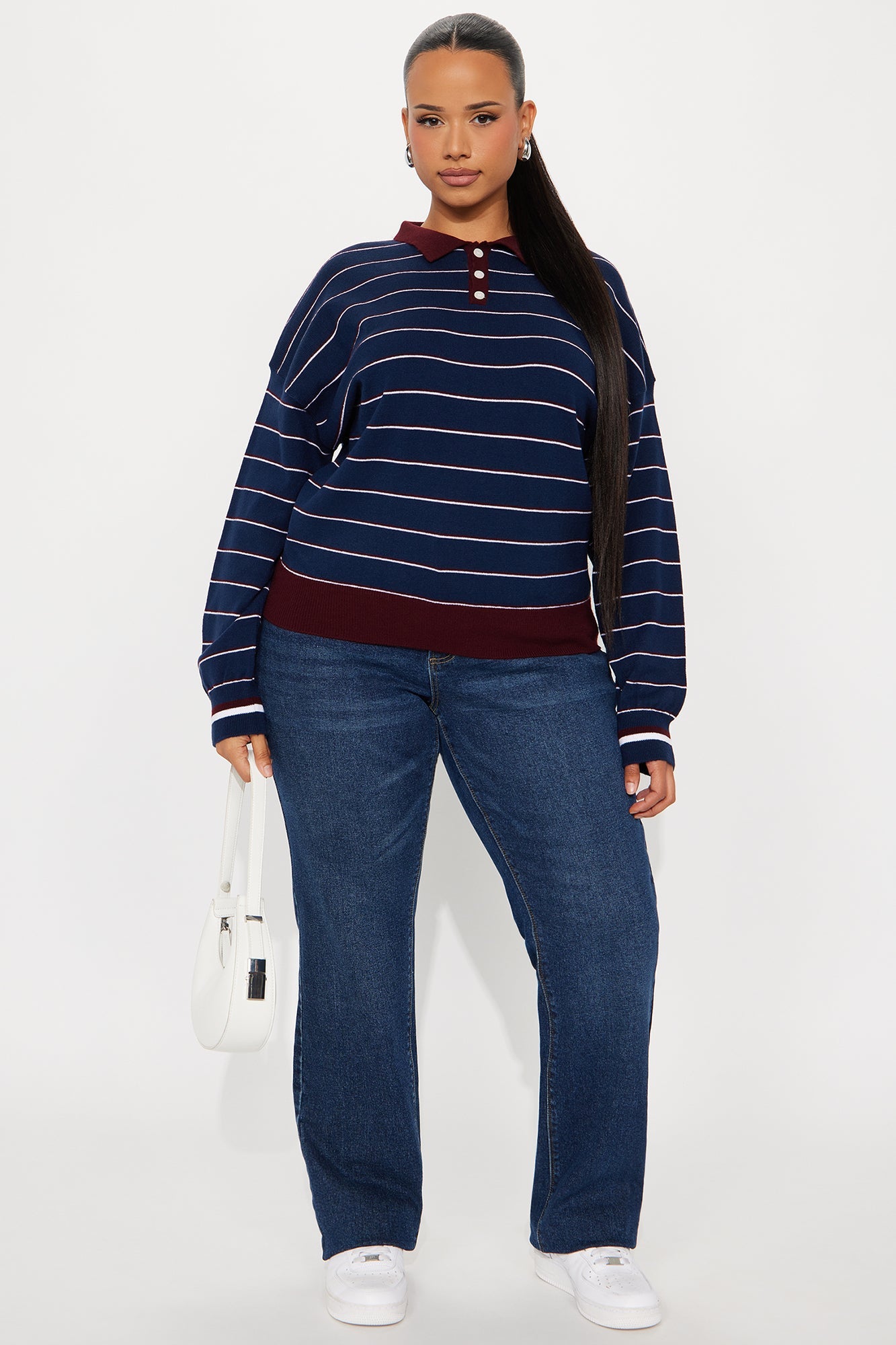 Living In Stripes Polo Sweater - Navy/Red
