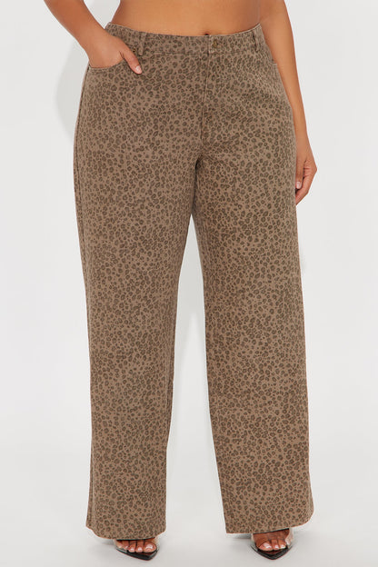 Lost Control Cheetah Wide Leg Pant - Brown