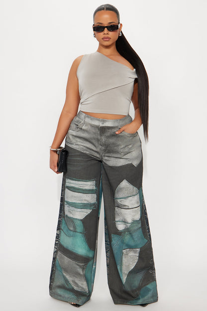 Mixed Emotions Wide Leg Pant - Grey/combo