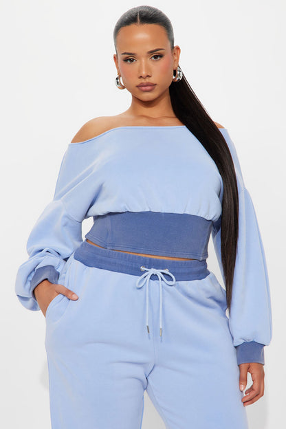 Come Find Me Washed Fleece Mix Pant Set - Periwinkle
