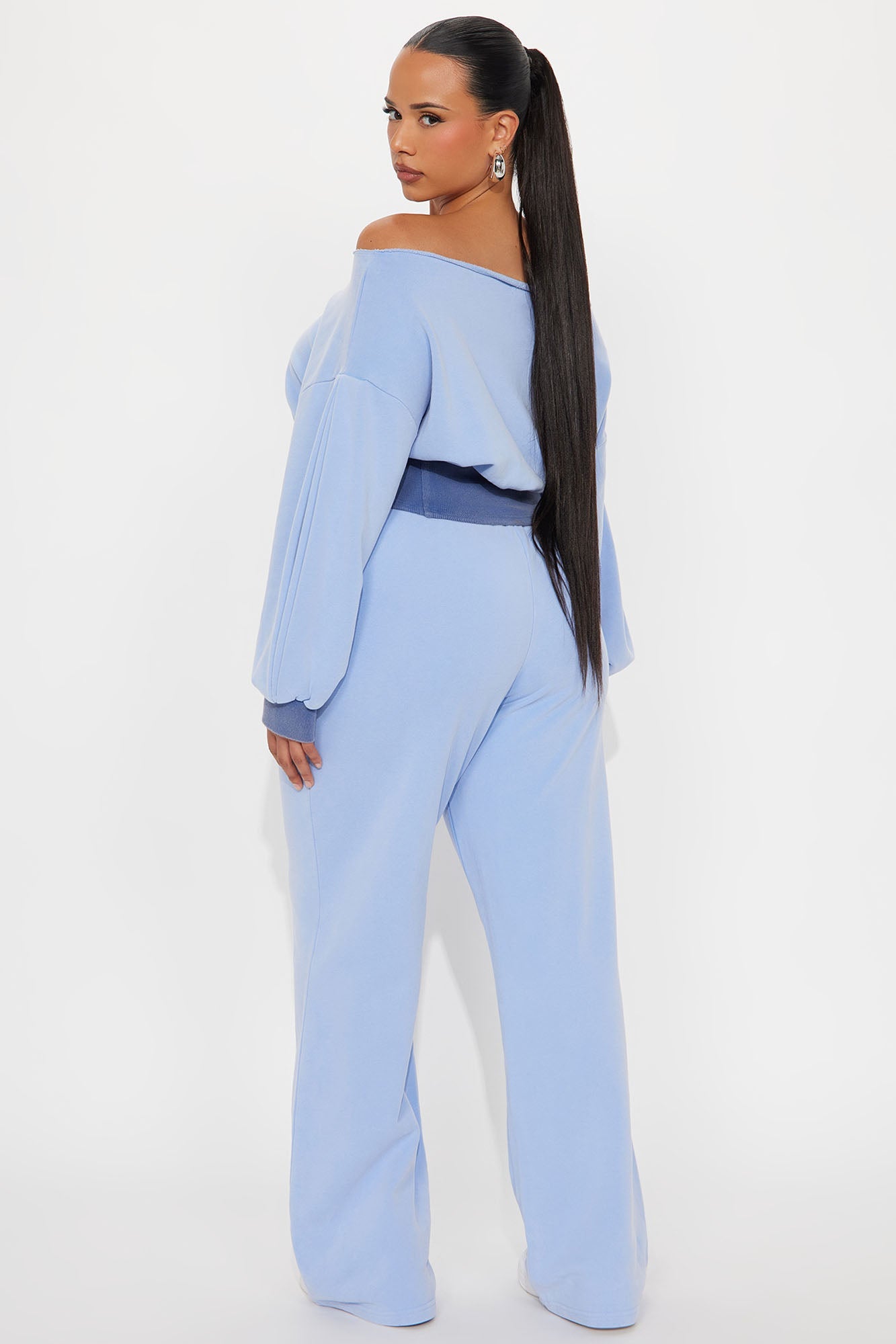 Come Find Me Washed Fleece Mix Pant Set - Periwinkle