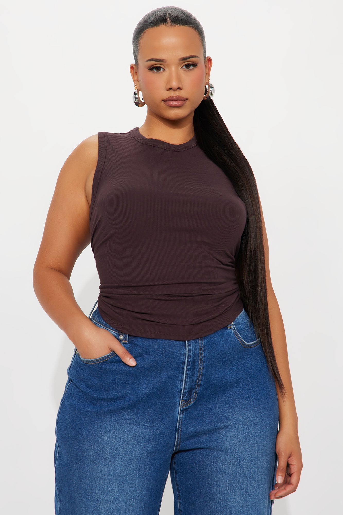 Lily Ribbed Tank - Brown