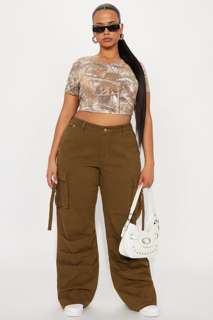 Honey Wide Leg Cargo Pant - Dark Olive