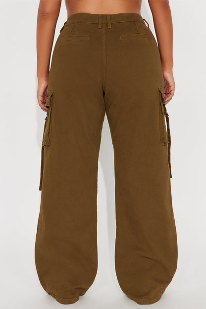 Honey Wide Leg Cargo Pant - Dark Olive
