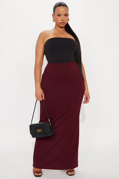 Camila Crepe Knit Back Slit Maxi Skirt - Burgundy
