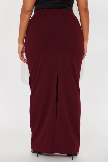 Camila Crepe Knit Back Slit Maxi Skirt - Burgundy