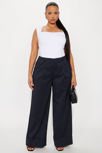 Amina Pinstripe Wide Leg Trouser - Navy