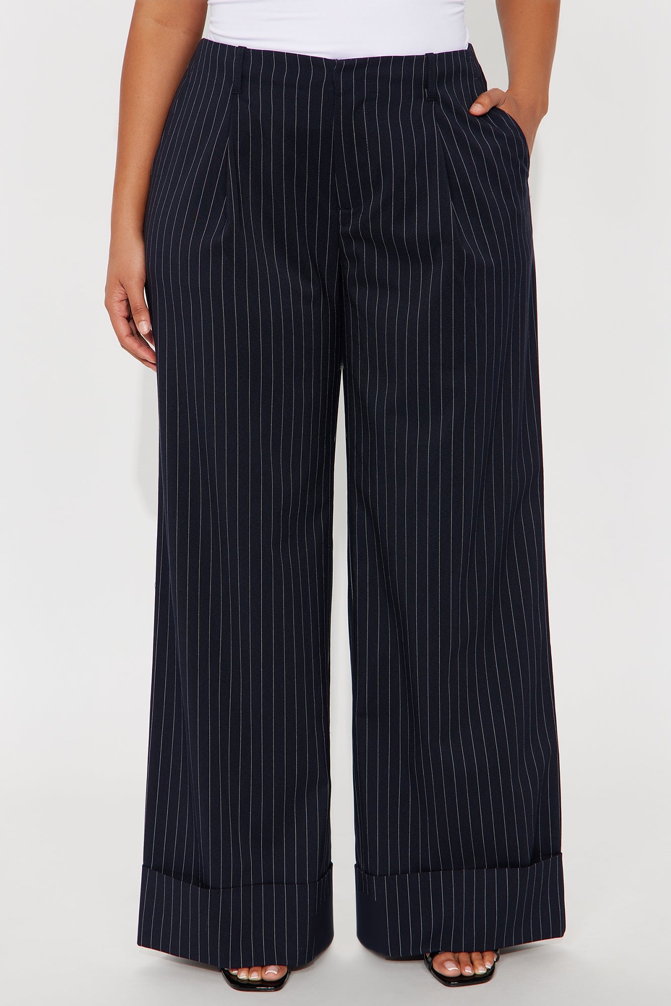Amina Pinstripe Wide Leg Trouser - Navy