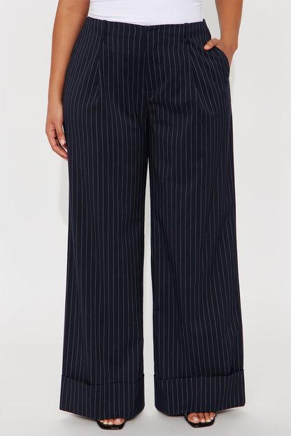 Amina Pinstripe Wide Leg Trouser - Navy