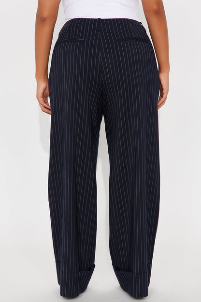 Amina Pinstripe Wide Leg Trouser - Navy