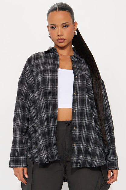 Where You At Flannel Plaid Shirt - Black/combo