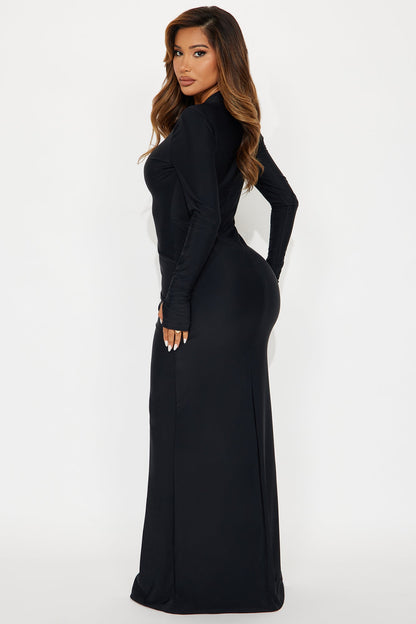 Livia Lace Up Maxi Dress - Black