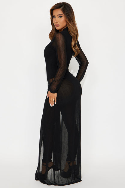 Traci Mesh Long Sleeve Jumpsuit - Black