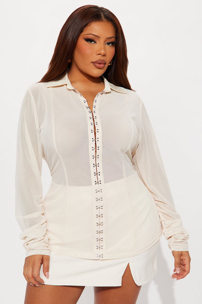 Lima Sheer Long Sleeve Mesh Top - Cream
