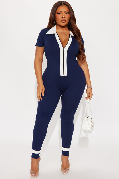 Upcoming Semester Knit Jumpsuit - Navy