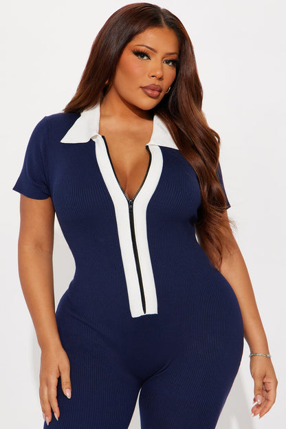 Upcoming Semester Knit Jumpsuit - Navy