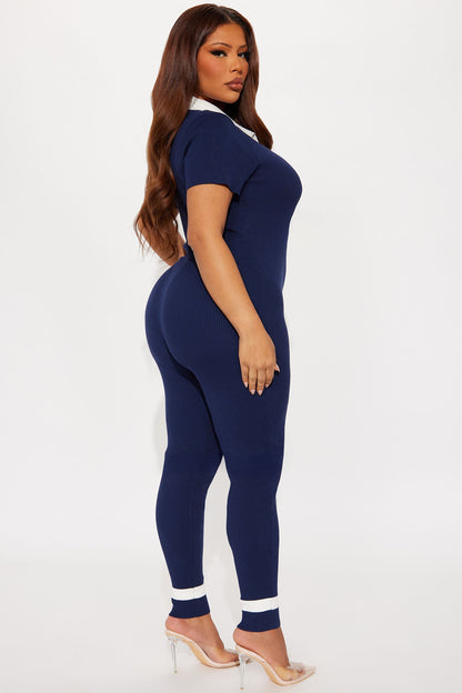 Upcoming Semester Knit Jumpsuit - Navy