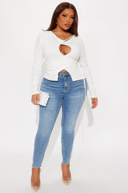 Never Abandoned Ruched Long Sleeve Cut Out Top - Ivory