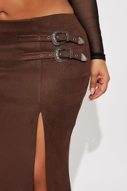 Out West Faux Suede Maxi Skirt - Chocolate