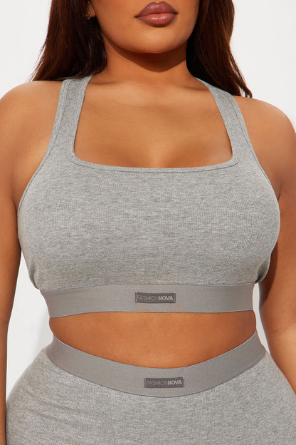 FN Mood Racerback Bra And Legging 2 Piece Ribbed Cotton Set - Heather Grey