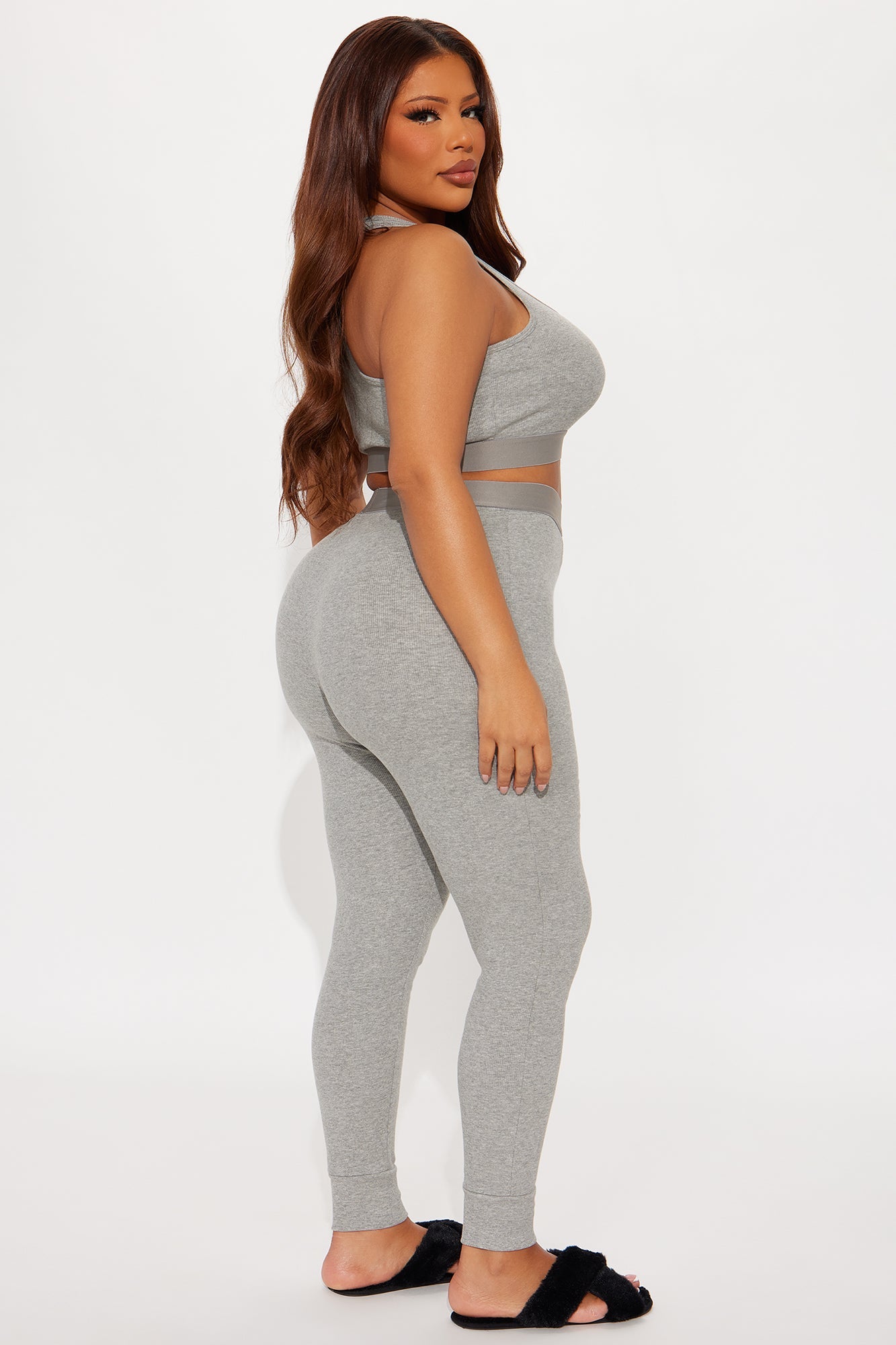FN Mood Racerback Bra And Legging 2 Piece Ribbed Cotton Set - Heather Grey