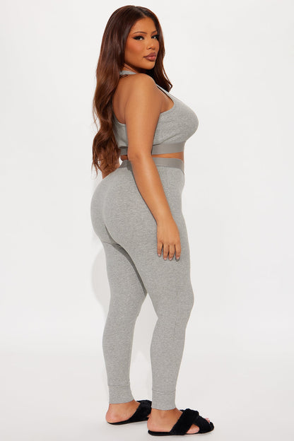 FN Mood Racerback Bra And Legging 2 Piece Ribbed Cotton Set - Heather Grey