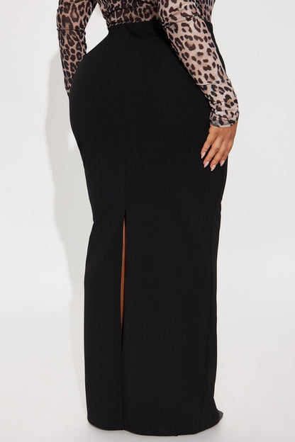 Camila Crepe Knit Back Slit Maxi Skirt - Black