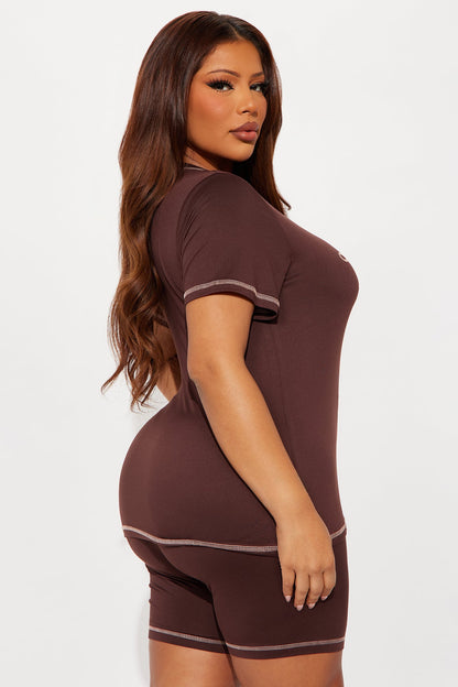 So Cute Bow PJ Boxer Short Set - Chocolate