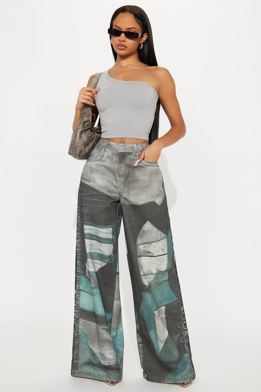 Mixed Emotions Wide Leg Pant - Grey/combo