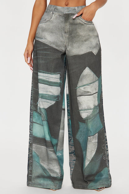 Mixed Emotions Wide Leg Pant - Grey/combo