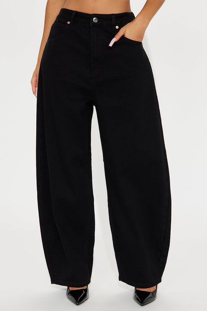 Checked Out Barrel Leg Jeans - Black