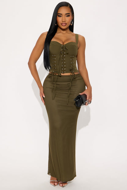 Emmeline Mesh Maxi Skirt - Olive