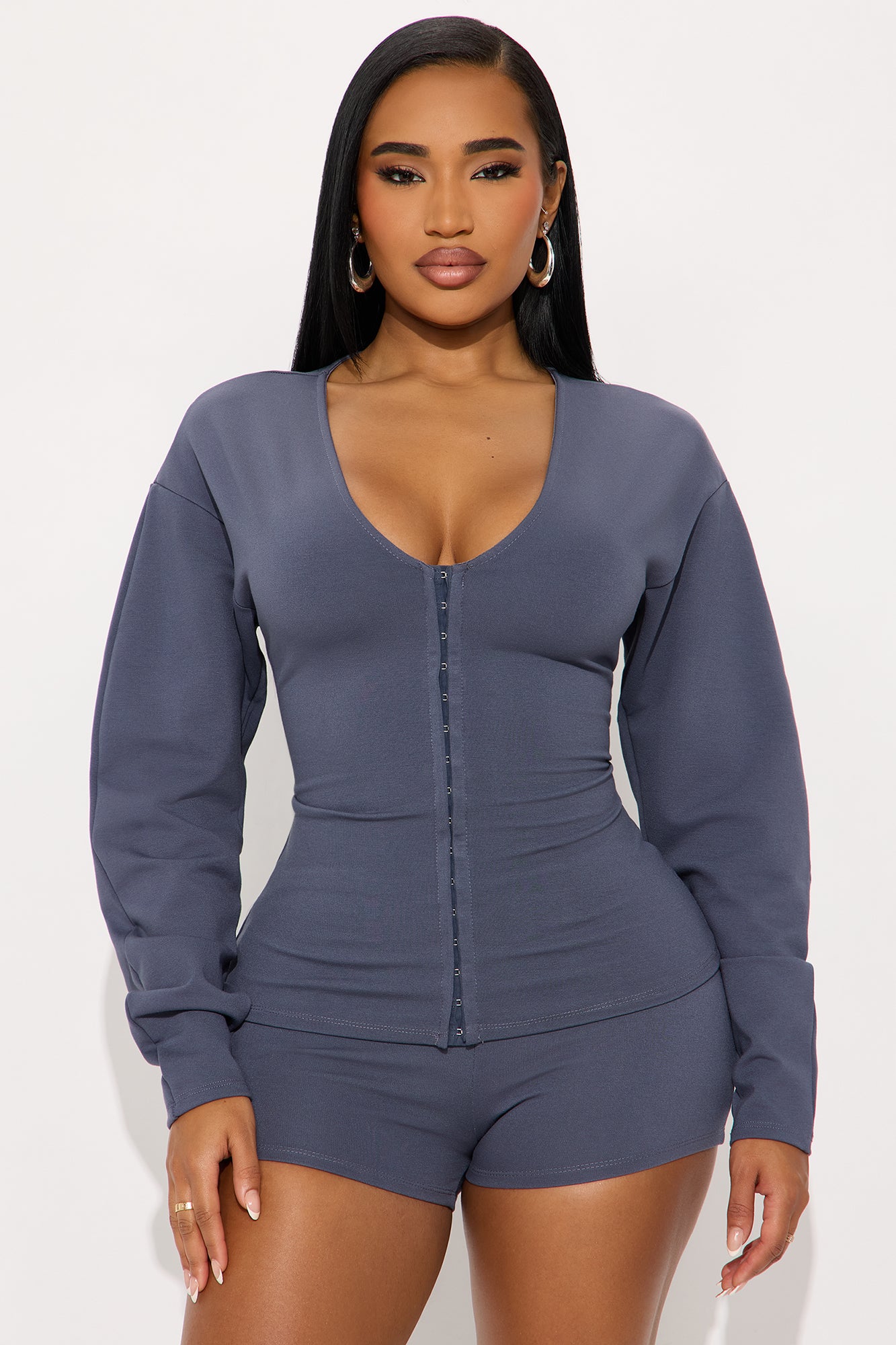 Step It Up Ponte Micro Short Set - Charcoal