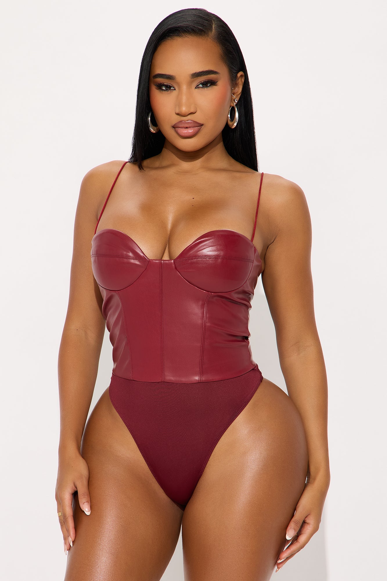 Lovers Rock Faux Leather Bodysuit - Burgundy