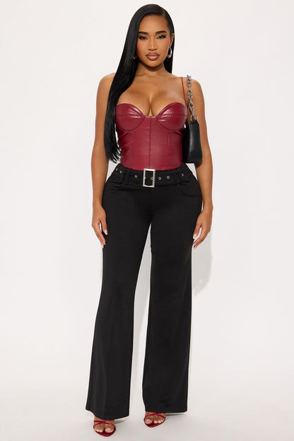 Lovers Rock Faux Leather Bodysuit - Burgundy