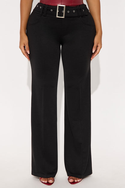 Make It Worth It Belted Straight Leg Ponte Pant 32 - Black