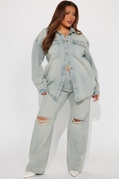 Far Away Tinted Denim Shacket - Light Wash