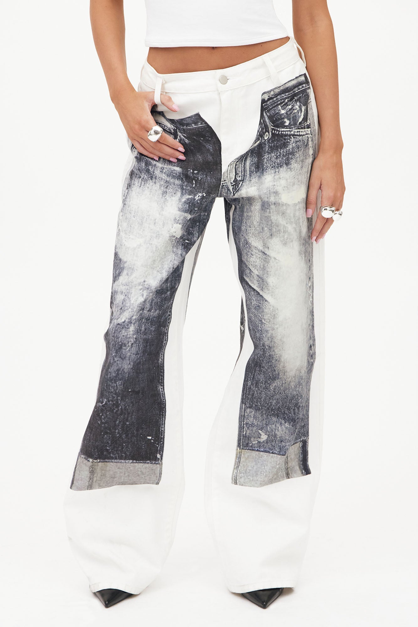 Perfect Illusions Denim Printed Straight Leg Jeans - White
