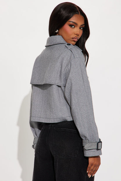 Preppy Chic Plaid Cropped Trench Coat - Black