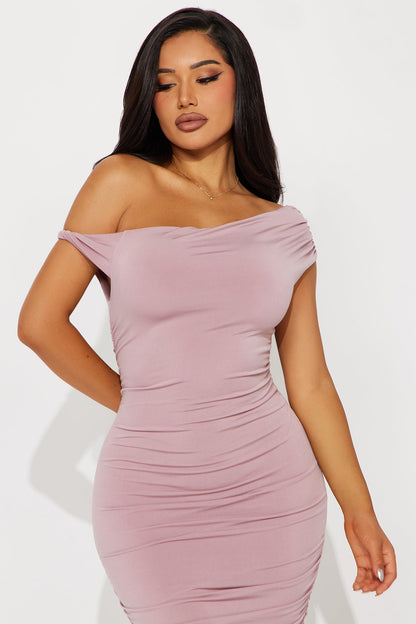 Blind Date One Shoulder Midi Dress - Mauve