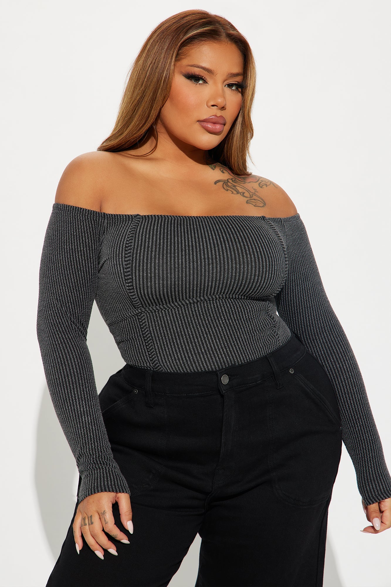 Monnet Ribbed Bodysuit - Charcoal