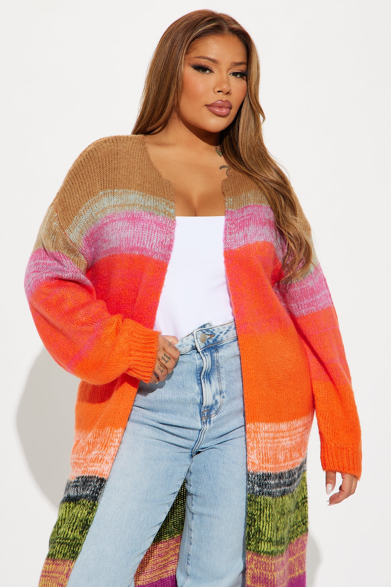 Lennon Color Block Long Cardigan - Multi Color