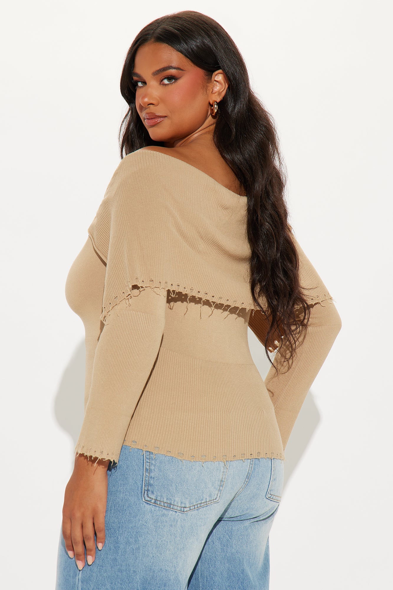 Rylee Off Shoulder Cardigan - Taupe