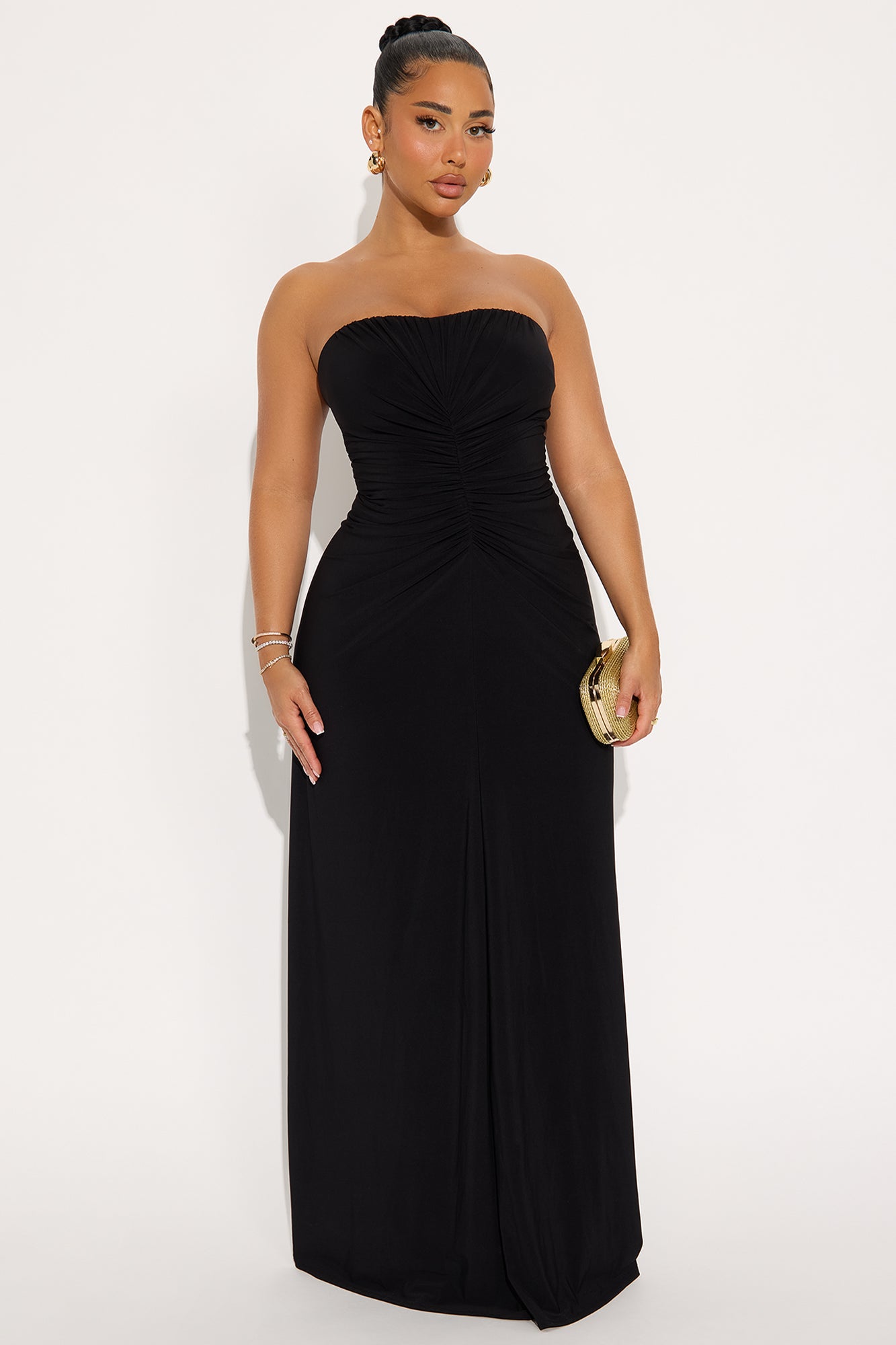 Melody Ruched Maxi Dress - Black