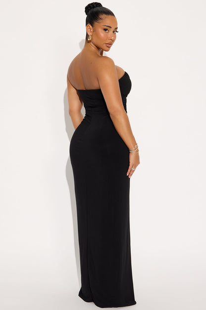 Melody Ruched Maxi Dress - Black