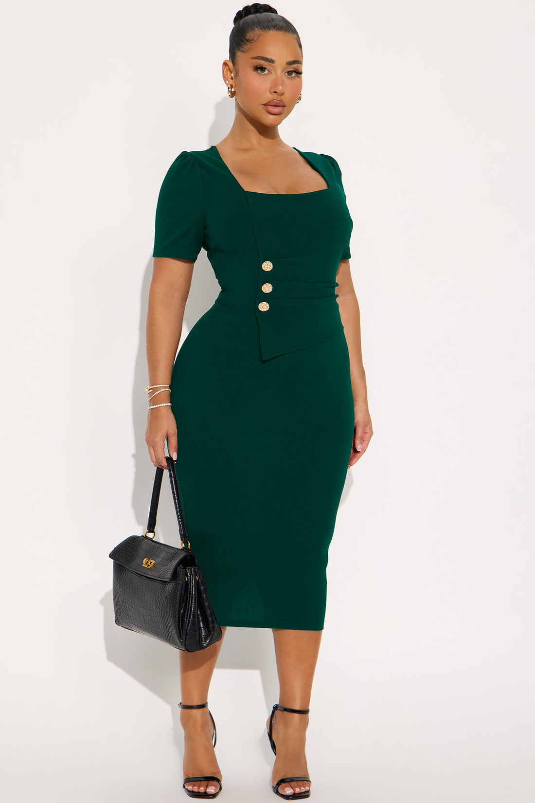 Presley Short Sleeve Midi Dress - Hunter