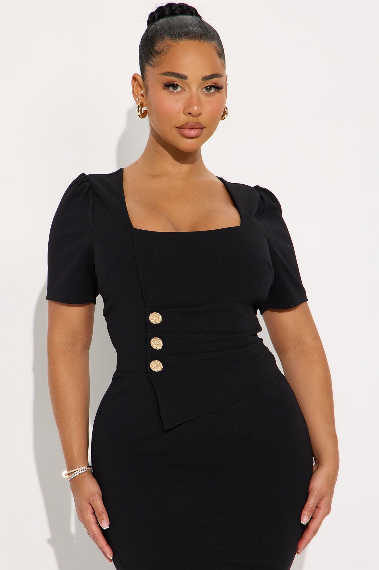 Presley Short Sleeve Midi Dress - Black