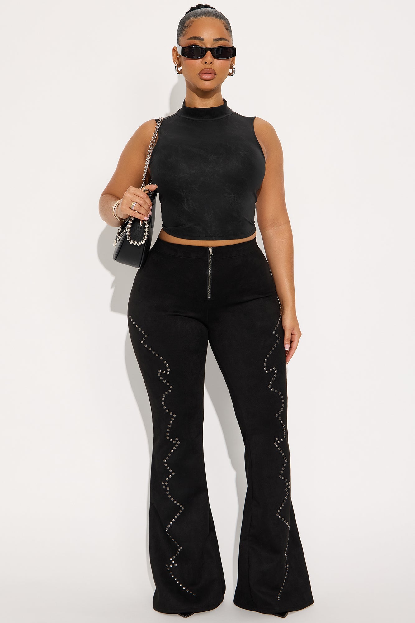 Miranda Faux Suede Flare Pants 33″ - Black