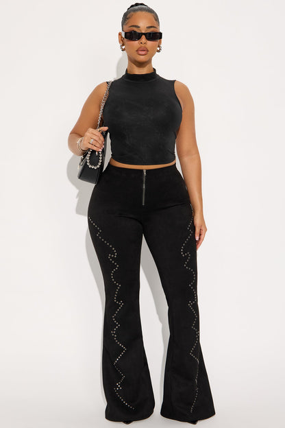 Miranda Faux Suede Flare Pants 33″ - Black