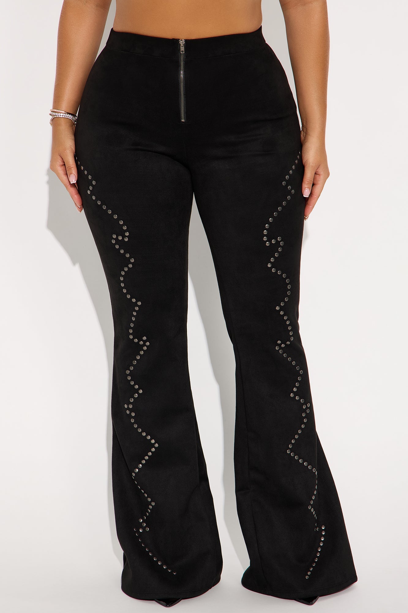 Miranda Faux Suede Flare Pants 33″ - Black